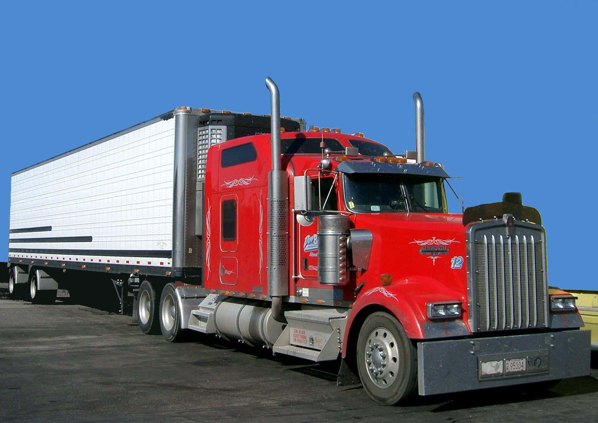 Kenworth W990, vibrant red, white trailer, HD Desktop Wallpaper