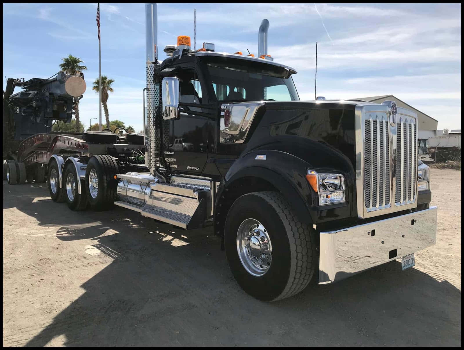 Kenworth W990, gleaming black, chrome accents, HD Desktop Wallpaper