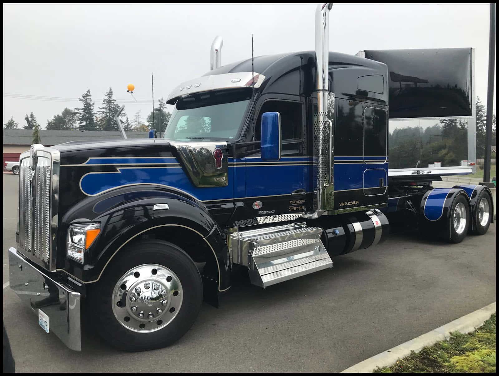 Kenworth W990, black and blue, chrome accents, HD Desktop Wallpaper