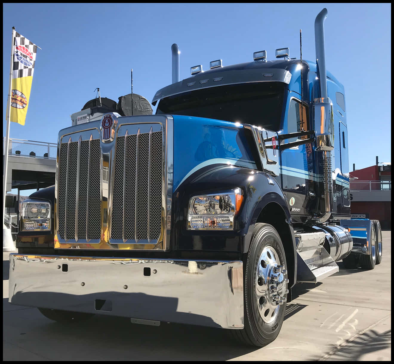 Kenworth W990, blue and black, chrome accents, HD Desktop Wallpaper