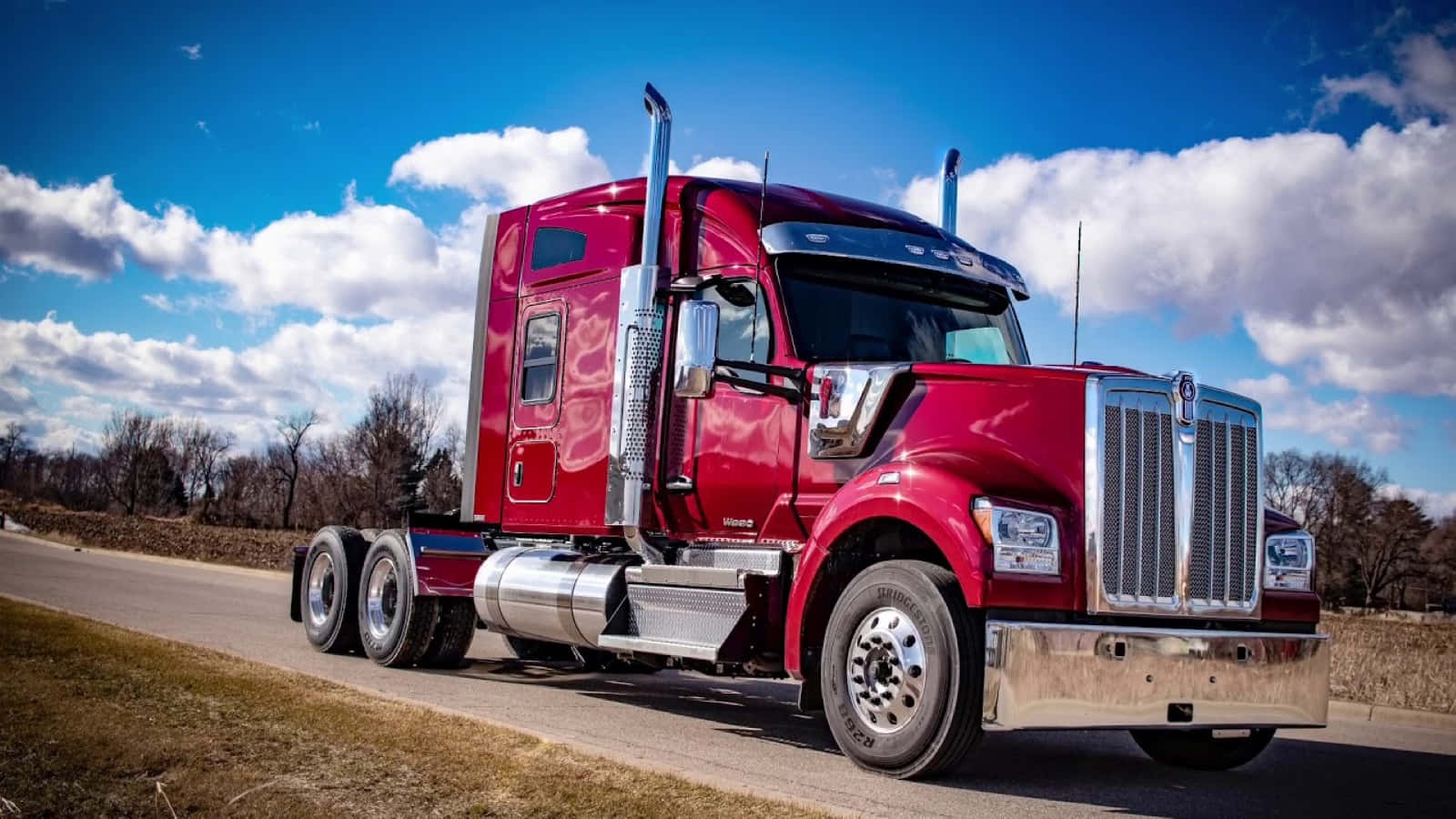 Kenworth W990, glossy red, chrome accents, HD Desktop Wallpaper