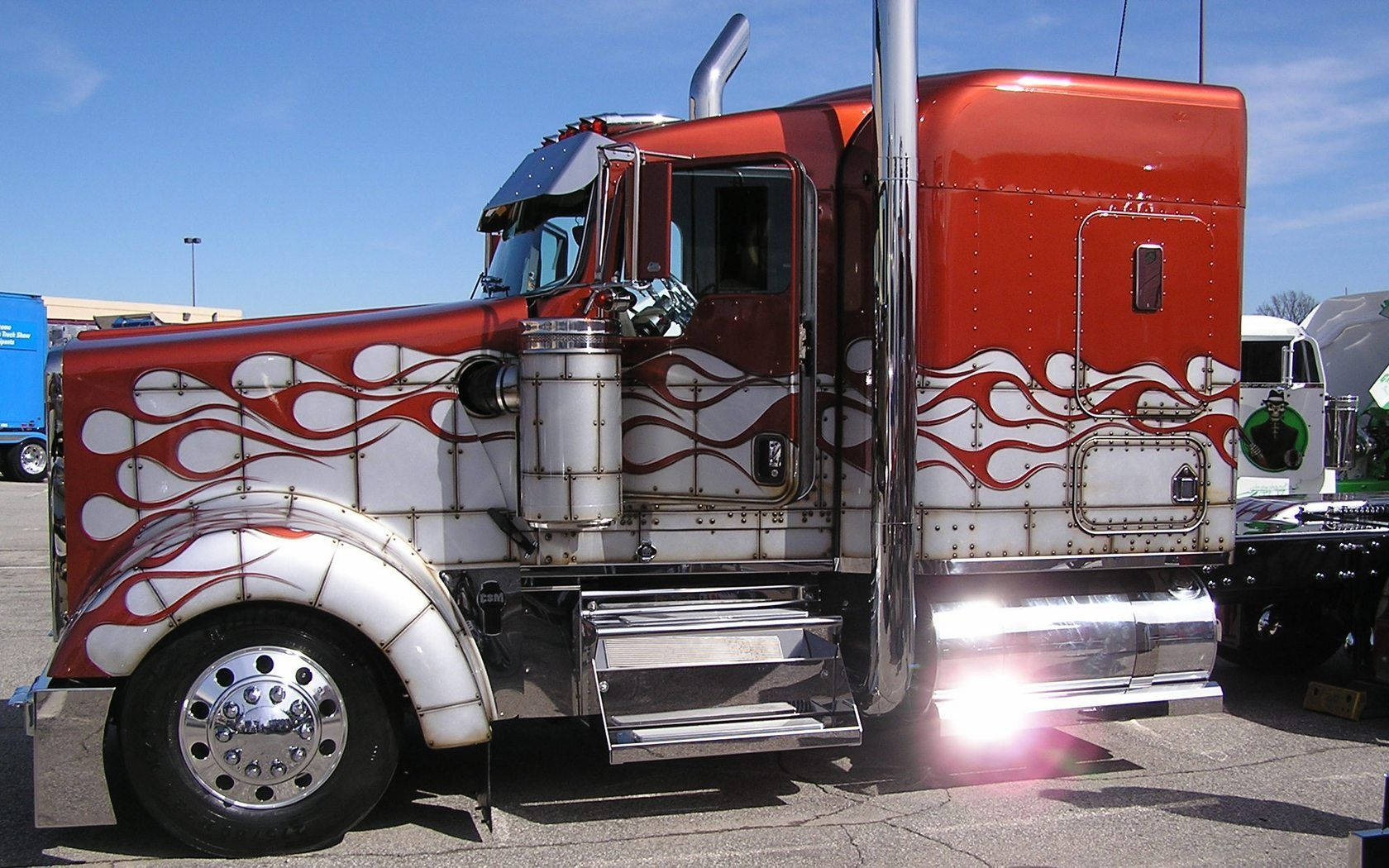 Kenworth, red flame paint design, red and white flame-painted, HD Desktop Wallpaper