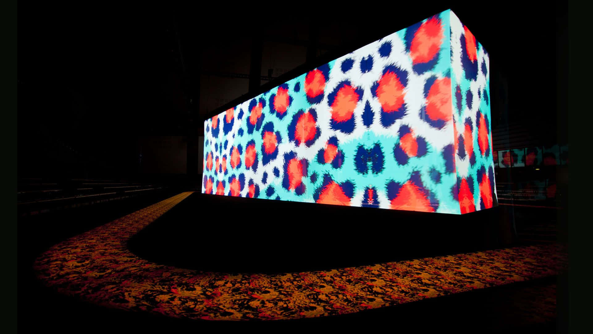 Kenzo, glowing geometric cube, bold red blue and white abstract patterns, Full HD Desktop Wallpaper