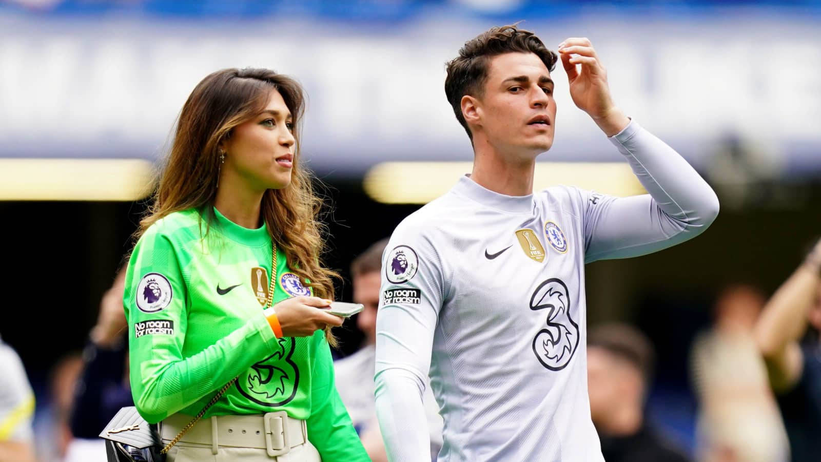 Kepa Arrizabalaga, white kit, bright green top, HD Desktop Wallpaper