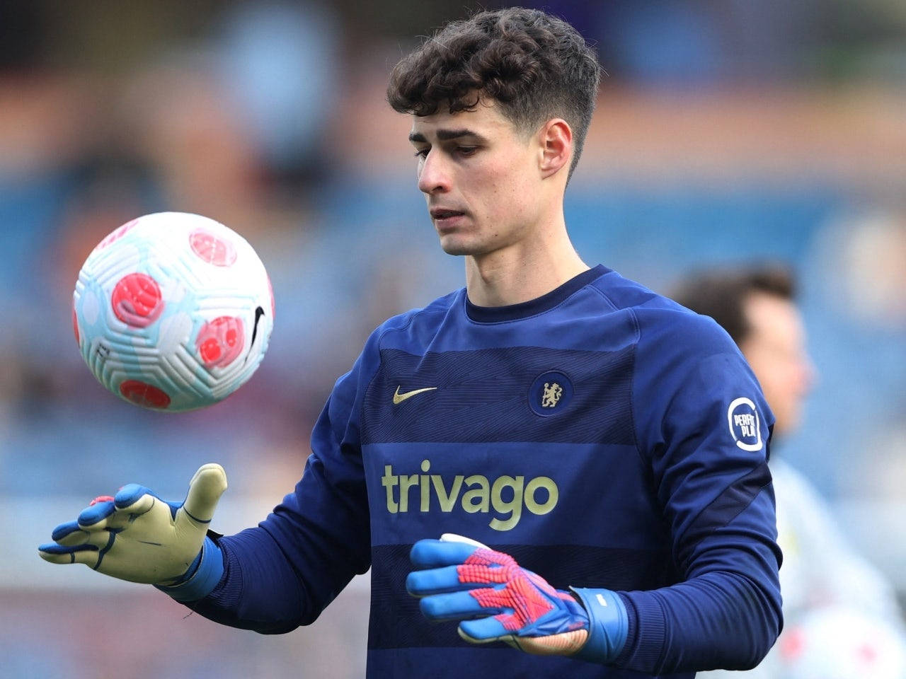 Kepa Arrizabalaga, blue Chelsea jersey, colorful match ball, HD Desktop Wallpaper