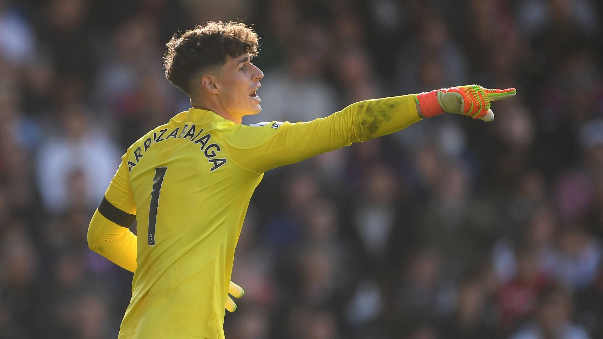 Kepa Arrizabalaga, bright yellow jersey, name and number one, Full HD Desktop Wallpaper