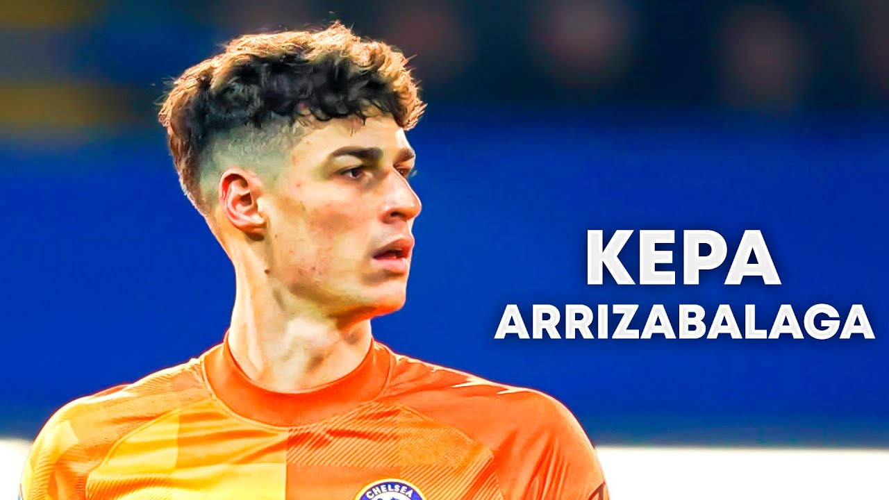 Kepa Arrizabalaga, orange jersey, stadium background, HD Desktop Wallpaper