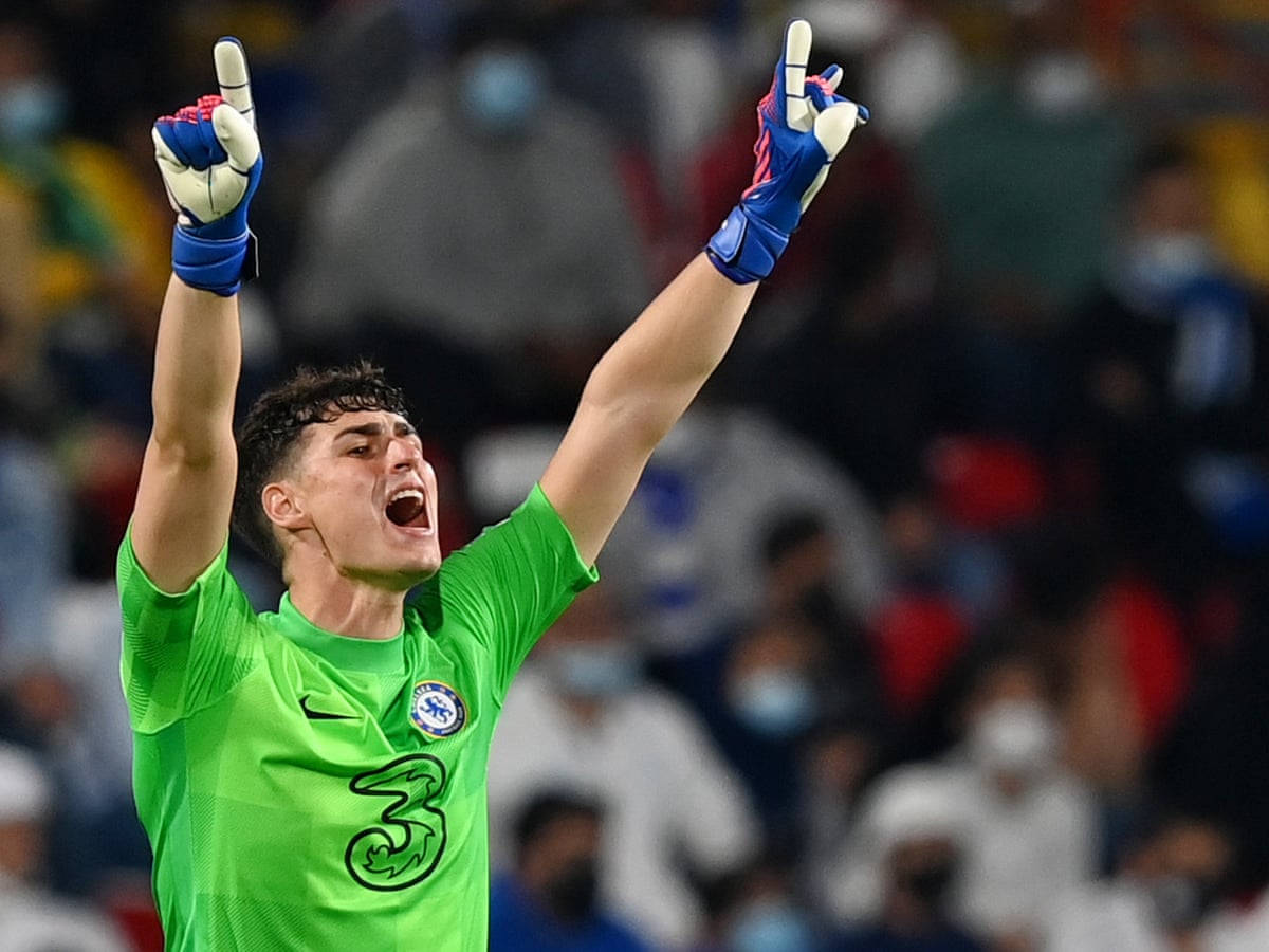 Kepa Arrizabalaga, number 1, bright green jersey, SD Desktop Wallpaper
