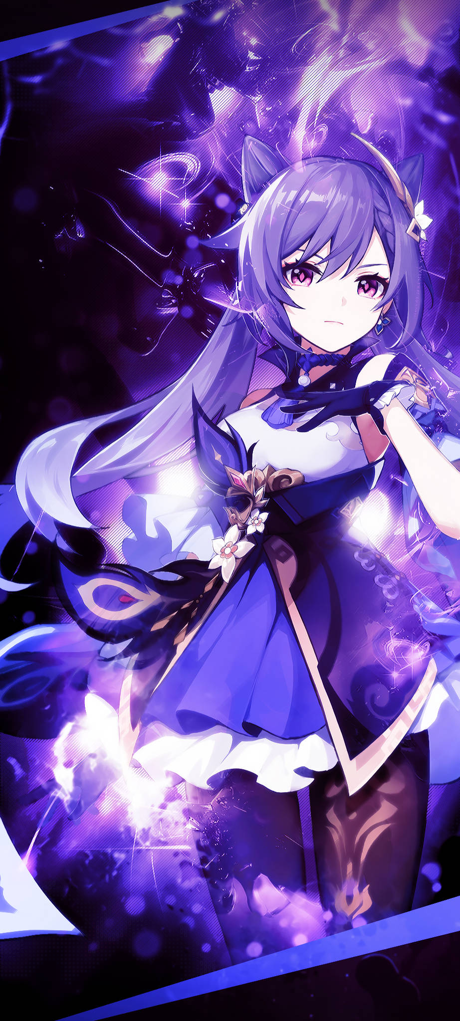 Keqing, purple-haired anime girl, cat ears, Full HD Phone Wallpaper