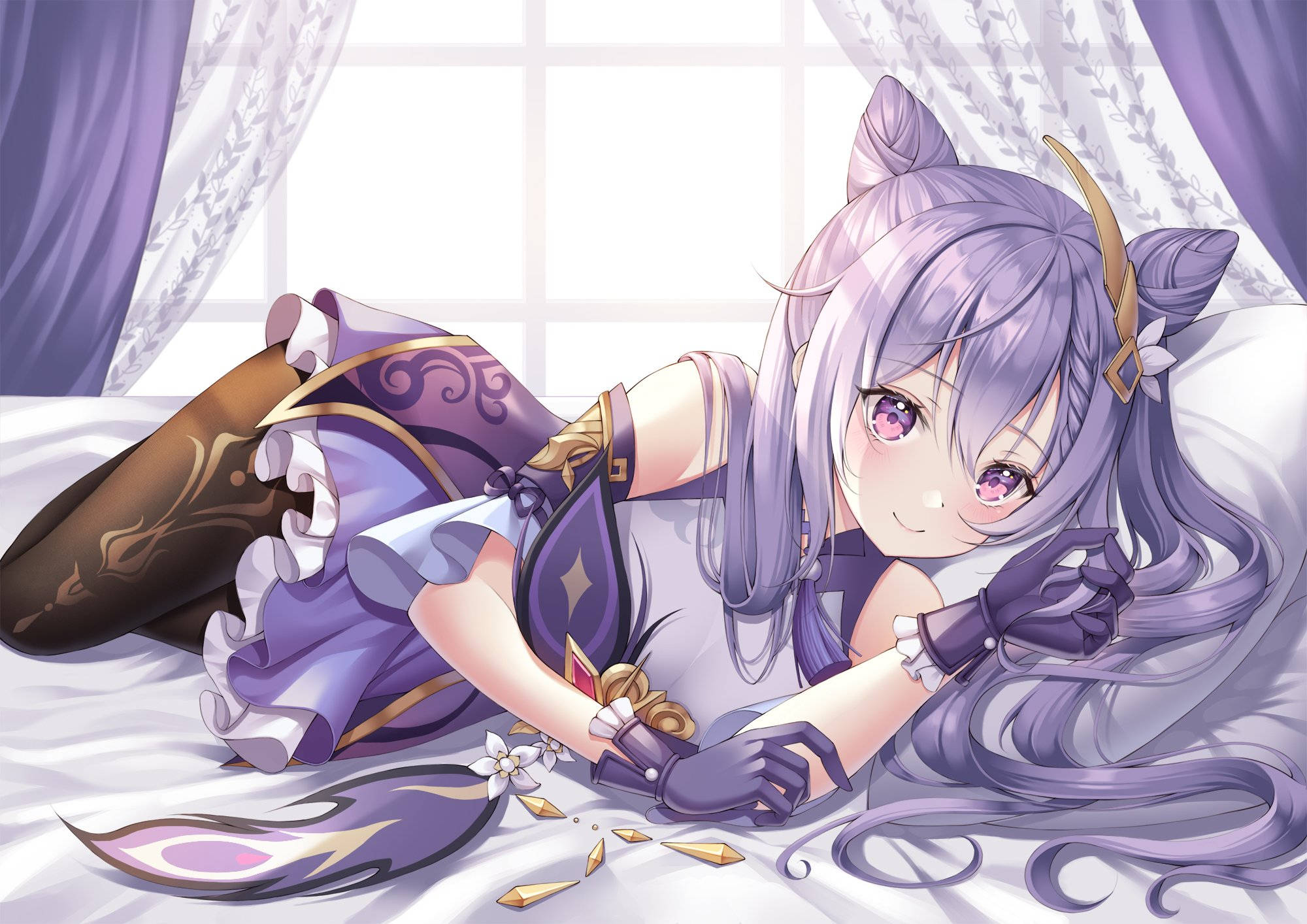Keqing, purple-haired anime girl, cat ears, Full HD Desktop Wallpaper