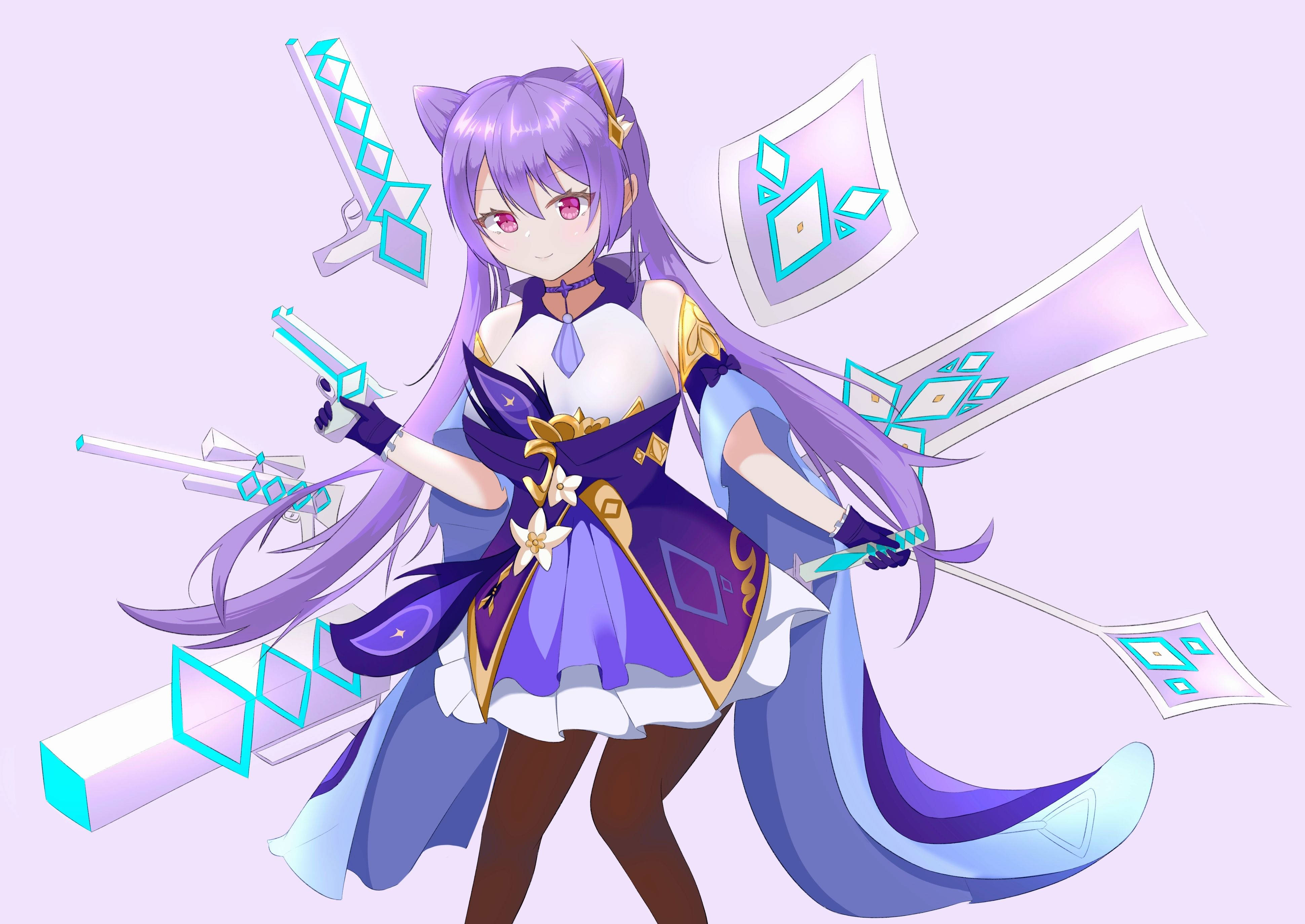 Keqing, purple-haired, cat ears, 4K Desktop Wallpaper