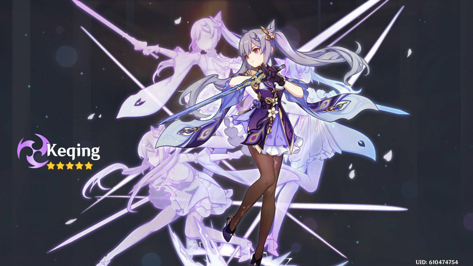 Keqing, silver hair, glowing swords, HD Desktop Wallpaper