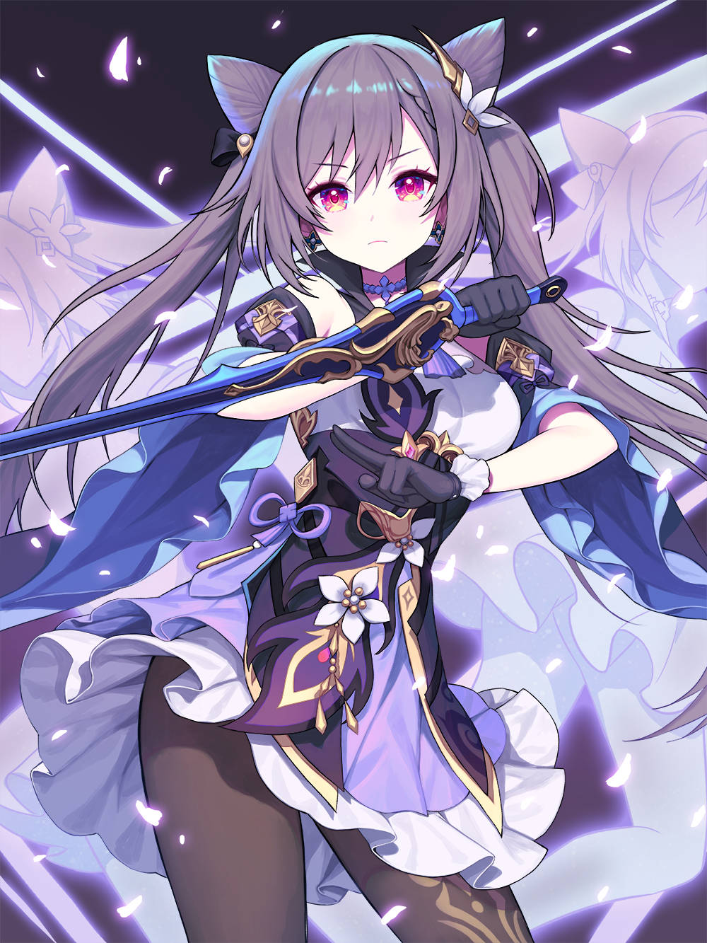 Keqing, purple-haired anime girl, cat ears, HD Phone Wallpaper