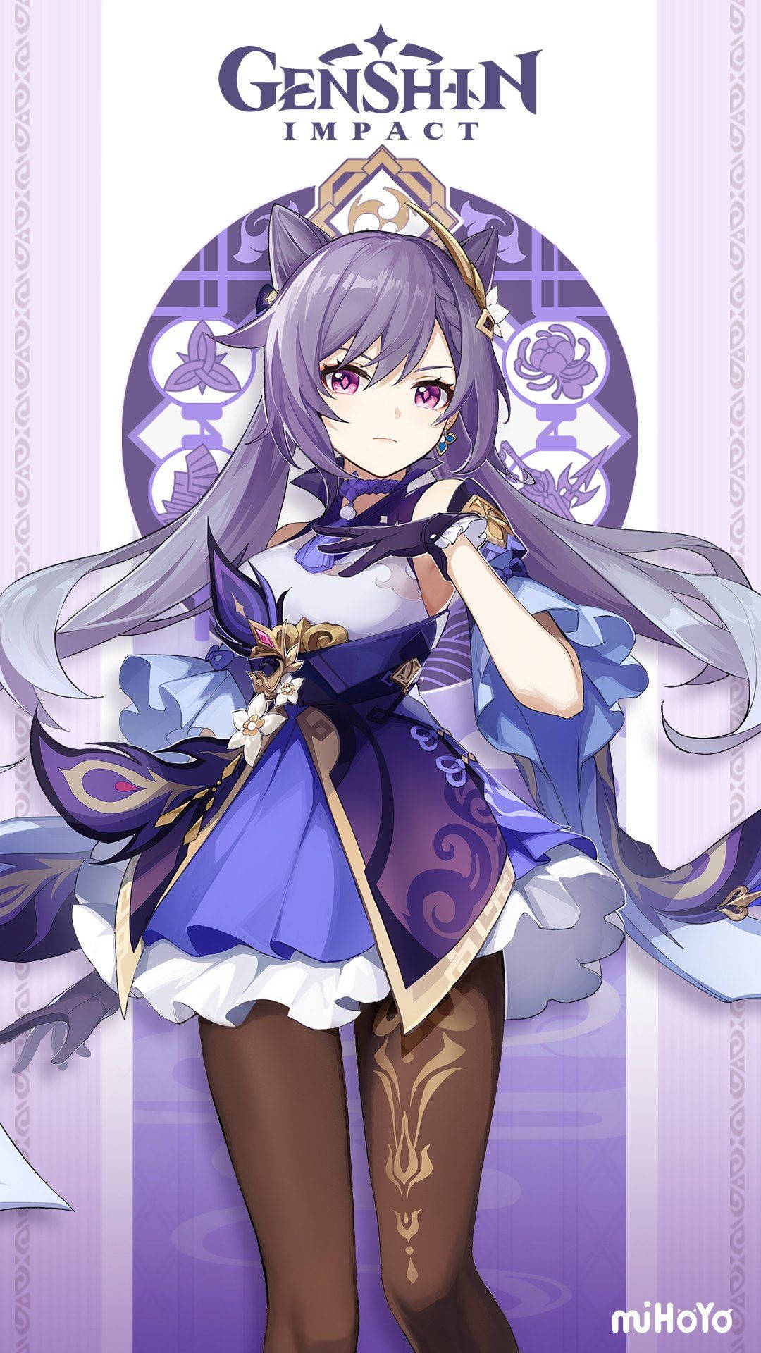 Keqing, purple-haired anime girl, cat ears, Full HD Phone Wallpaper