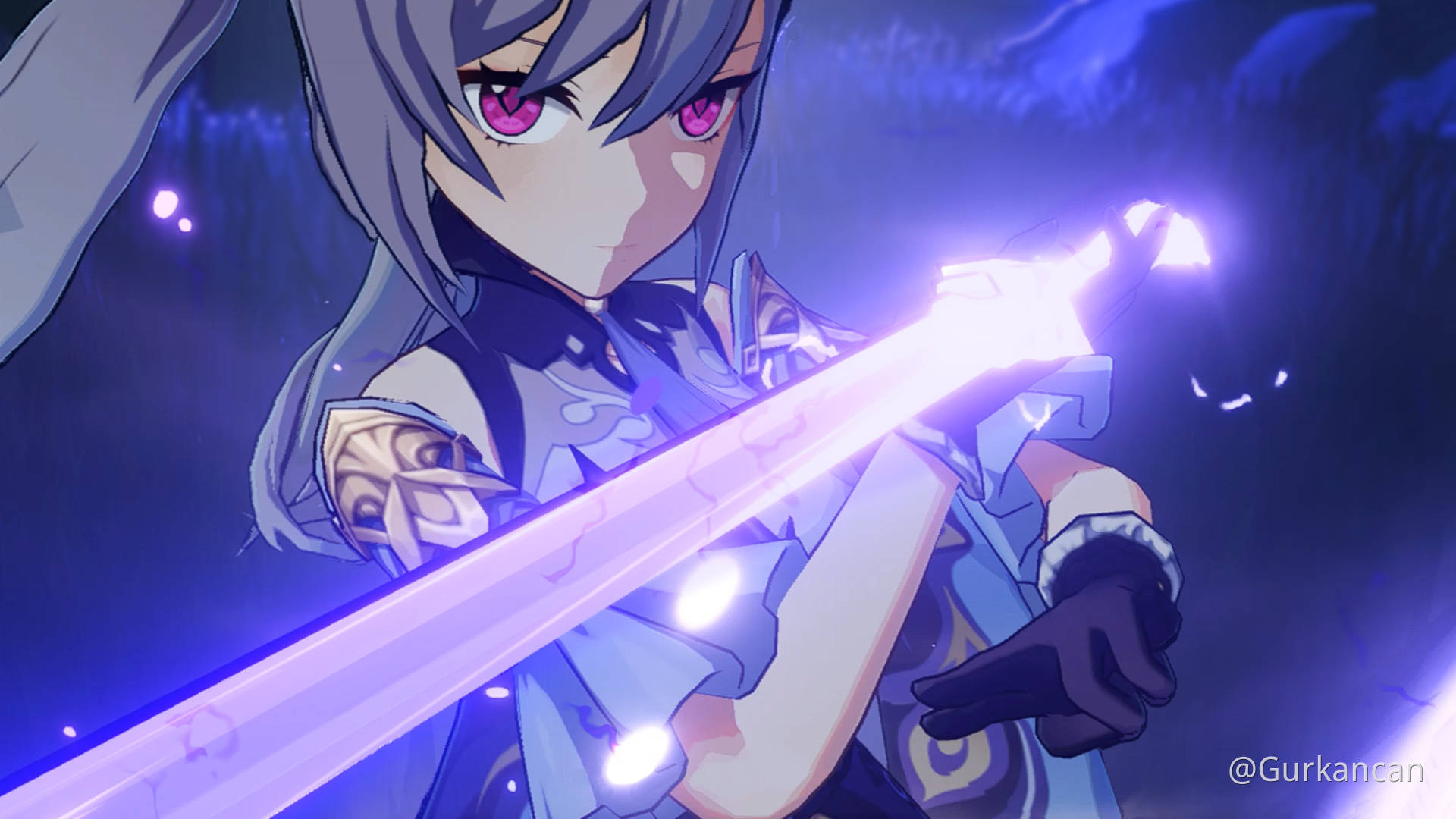 Keqing, purple eyes, gray hair, Full HD Desktop Wallpaper