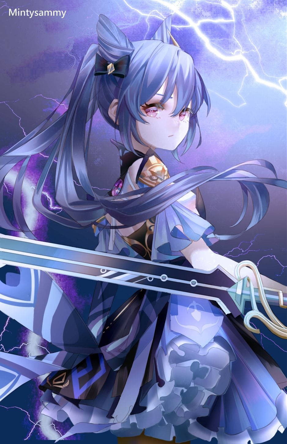 Keqing, blue-haired, anime girl, HD Phone Wallpaper
