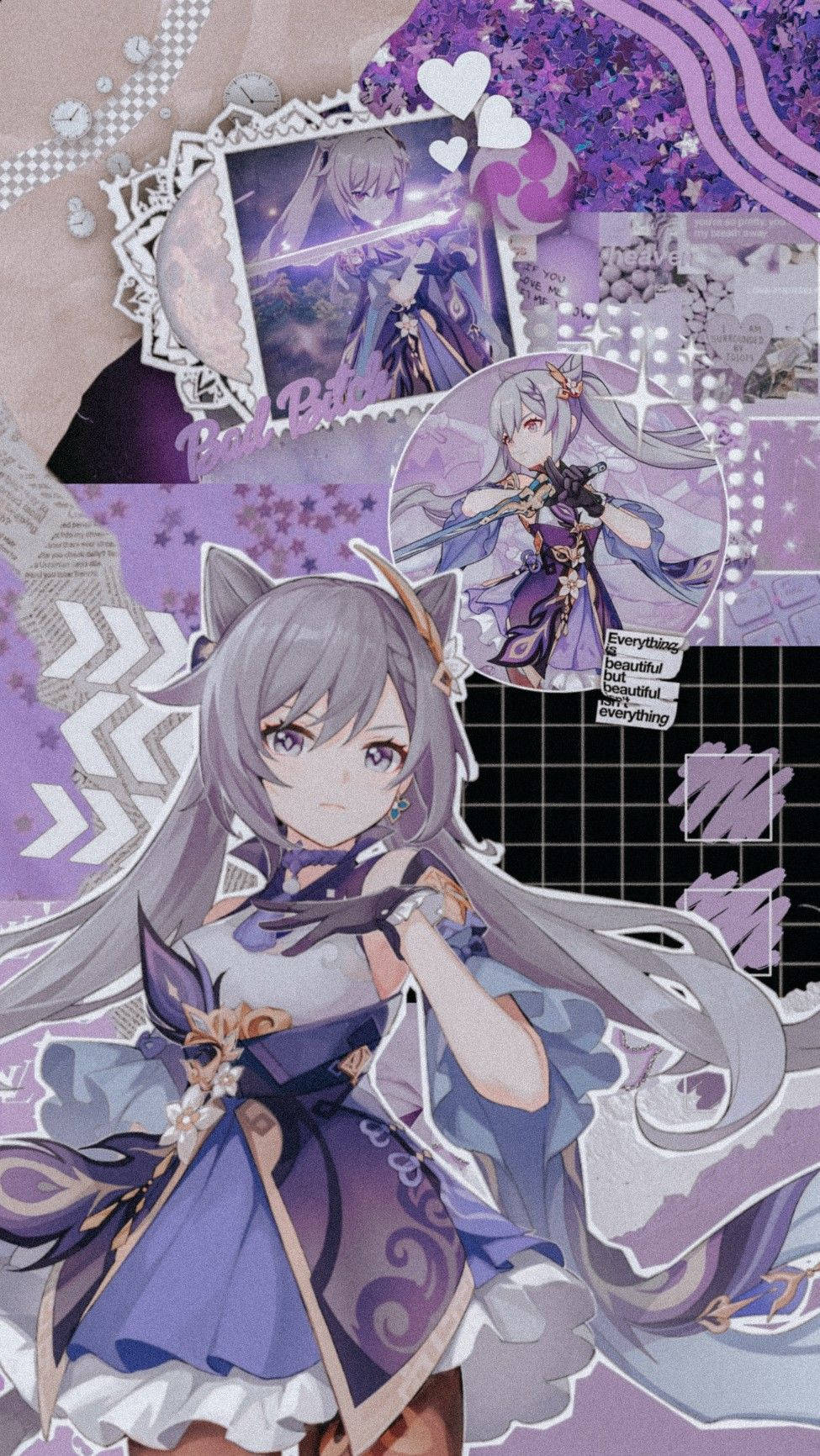Keqing, vibrant purple, cat-eared girl, HD Phone Wallpaper