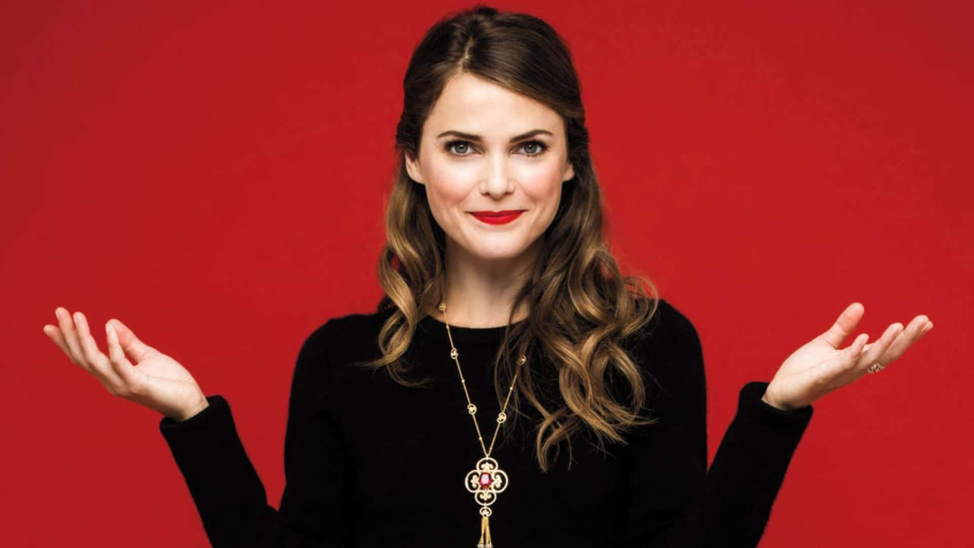 Keri Russell, wavy brown hair, red lipstick, Full HD Desktop Wallpaper