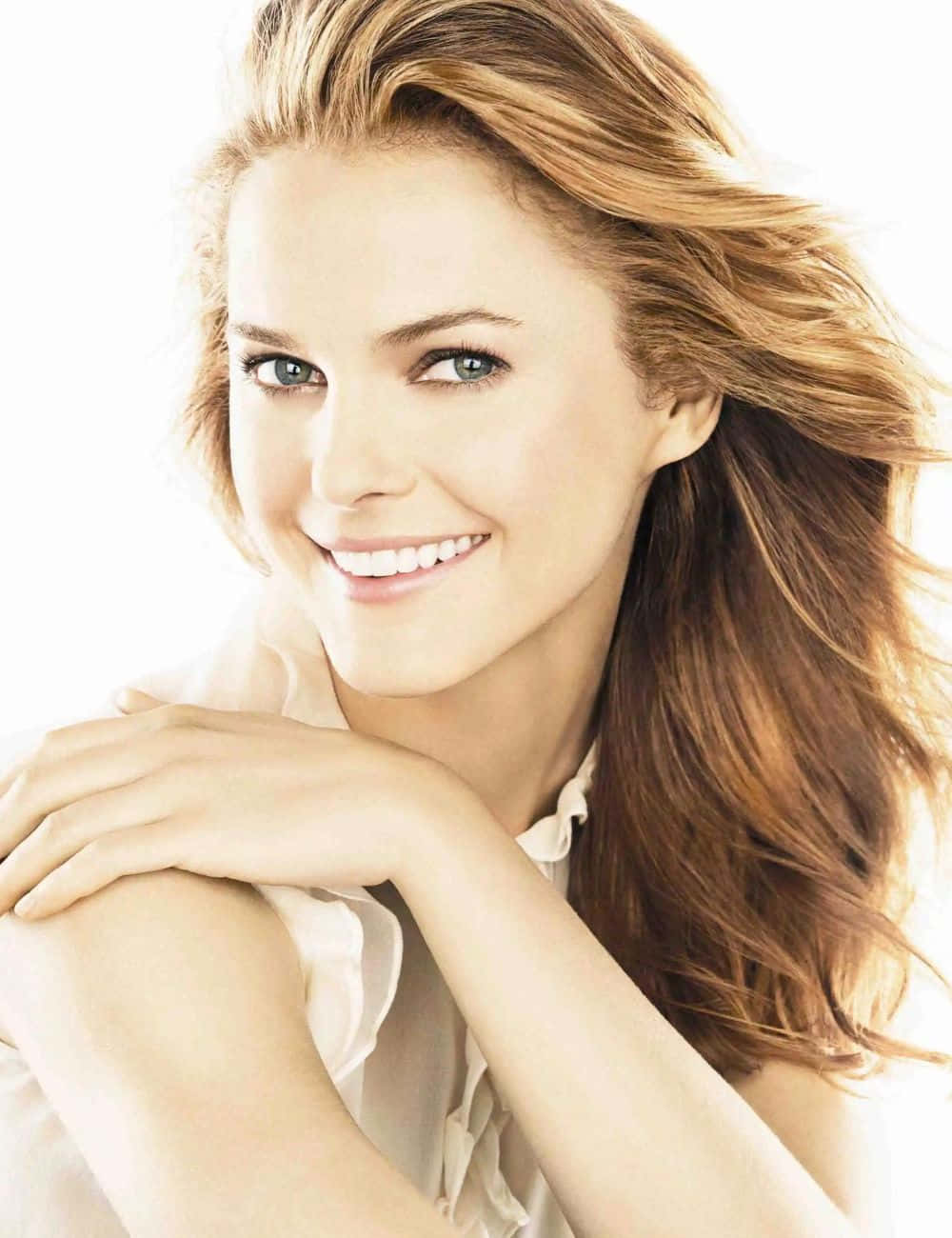 Keri Russell, blue dress, flowing blonde hair, HD Phone Wallpaper
