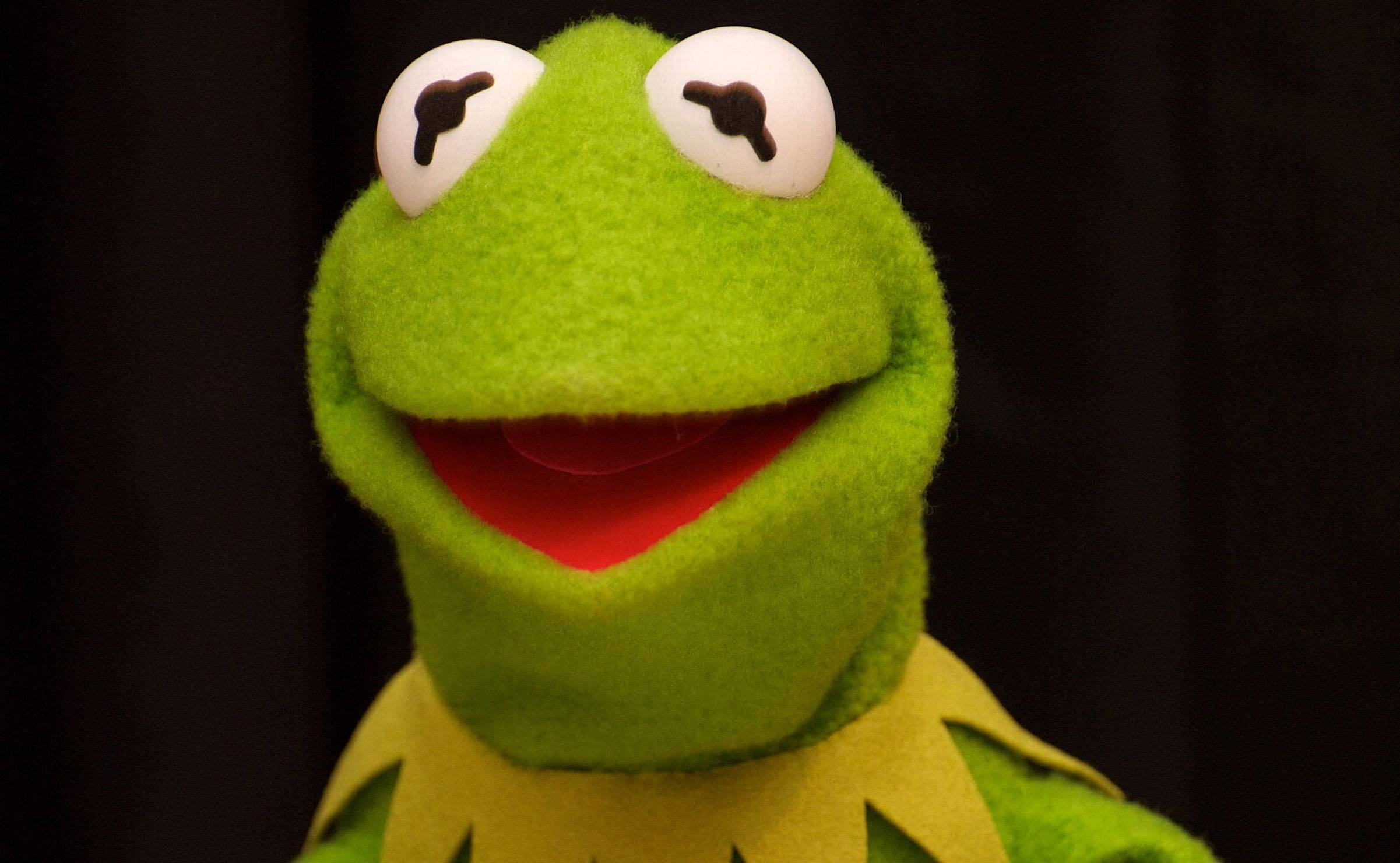 Kermit The Frog, black background, bright green felt texture, Full HD Desktop Wallpaper