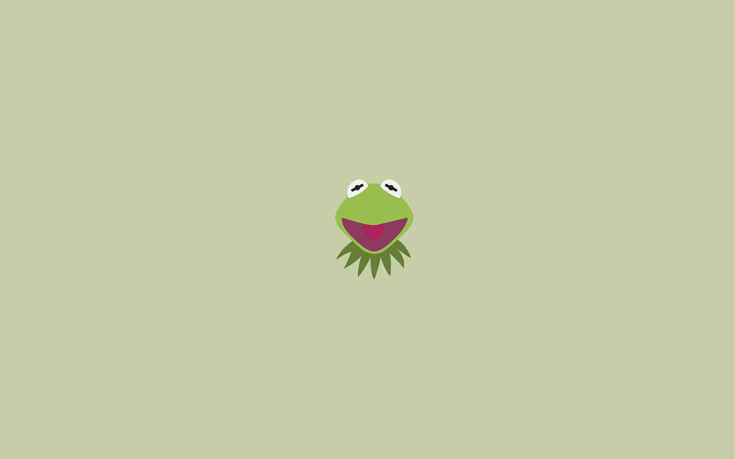 Kermit the Frog, minimalist flat illustration, smiling face, 2K Desktop Wallpaper