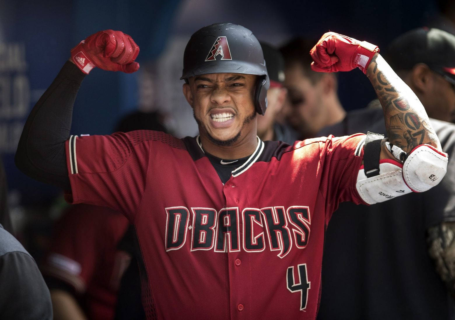 Ketel Marte, red DBacks jersey, red gloves, HD Desktop Wallpaper