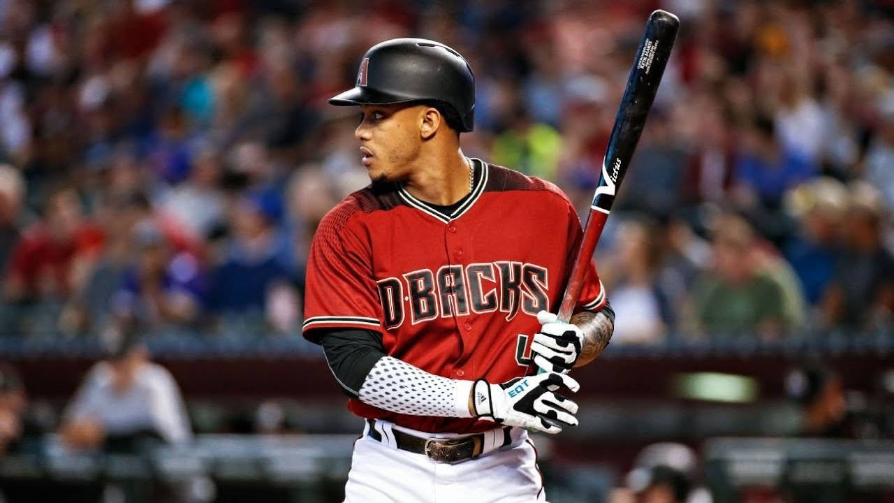 Ketel Marte, red DBacks uniform, bat, HD Desktop Wallpaper