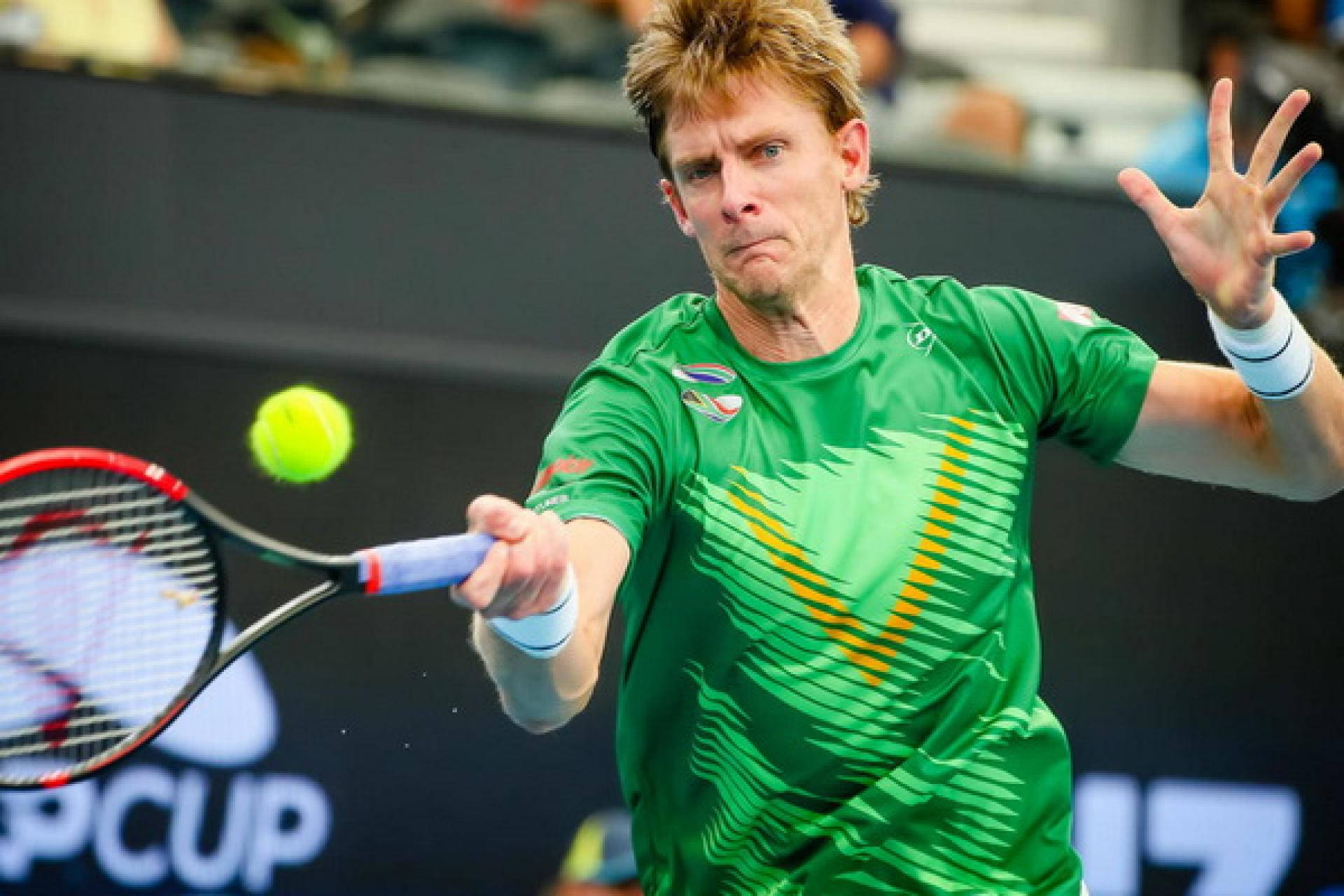 Kevin Anderson, green shirt, bright yellow tennis ball, Full HD Desktop Wallpaper