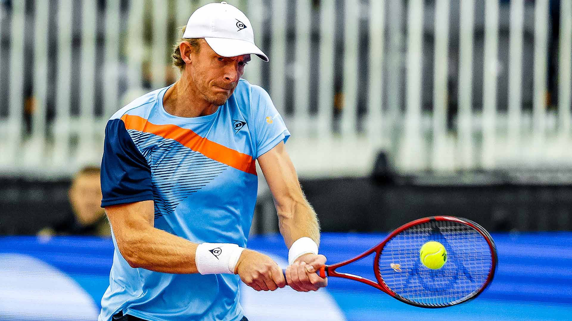 Kevin Anderson, blue and orange shirt, red racket, Full HD Desktop Wallpaper