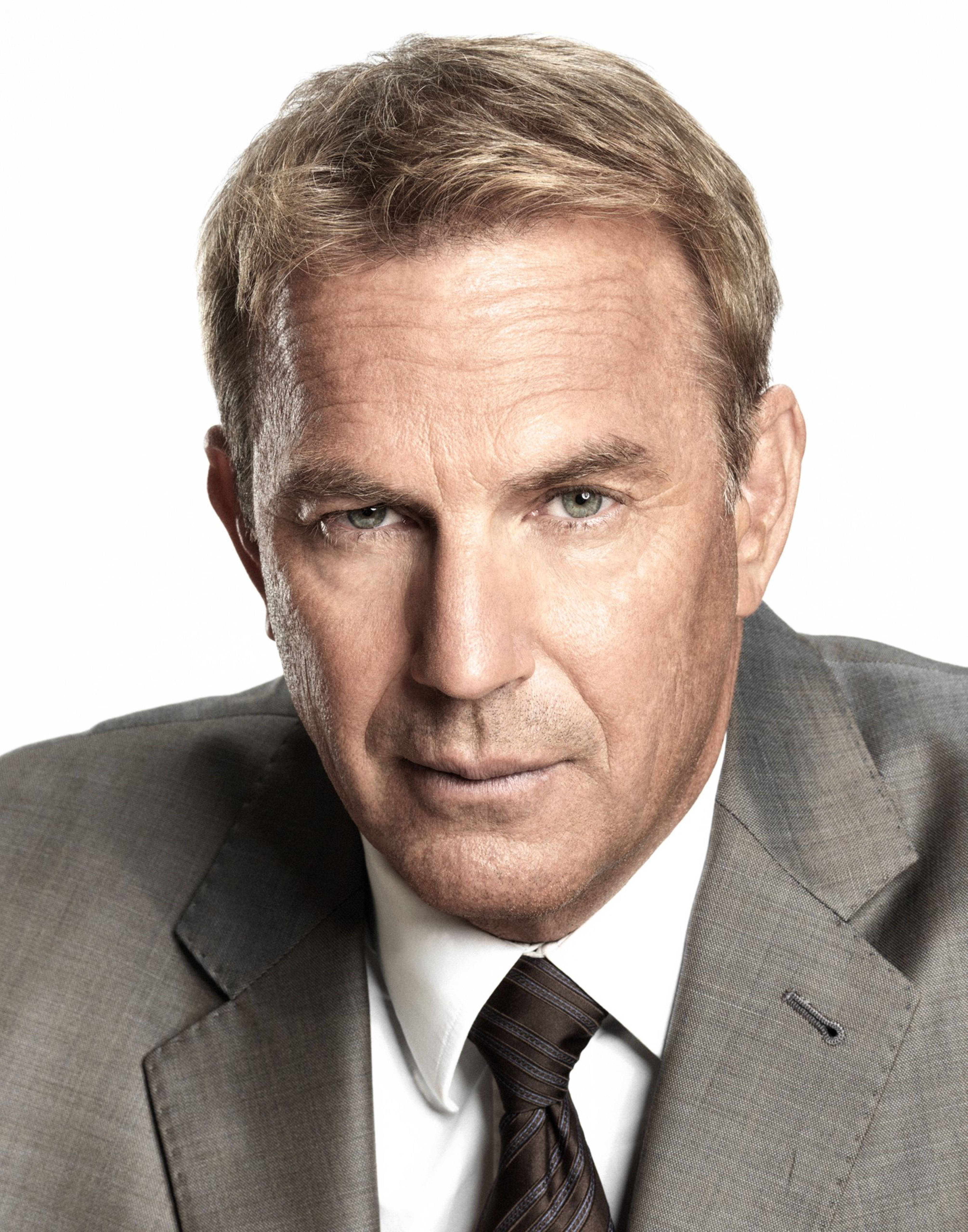 Kevin Costner, gray suit, striped tie, 5K Phone Wallpaper