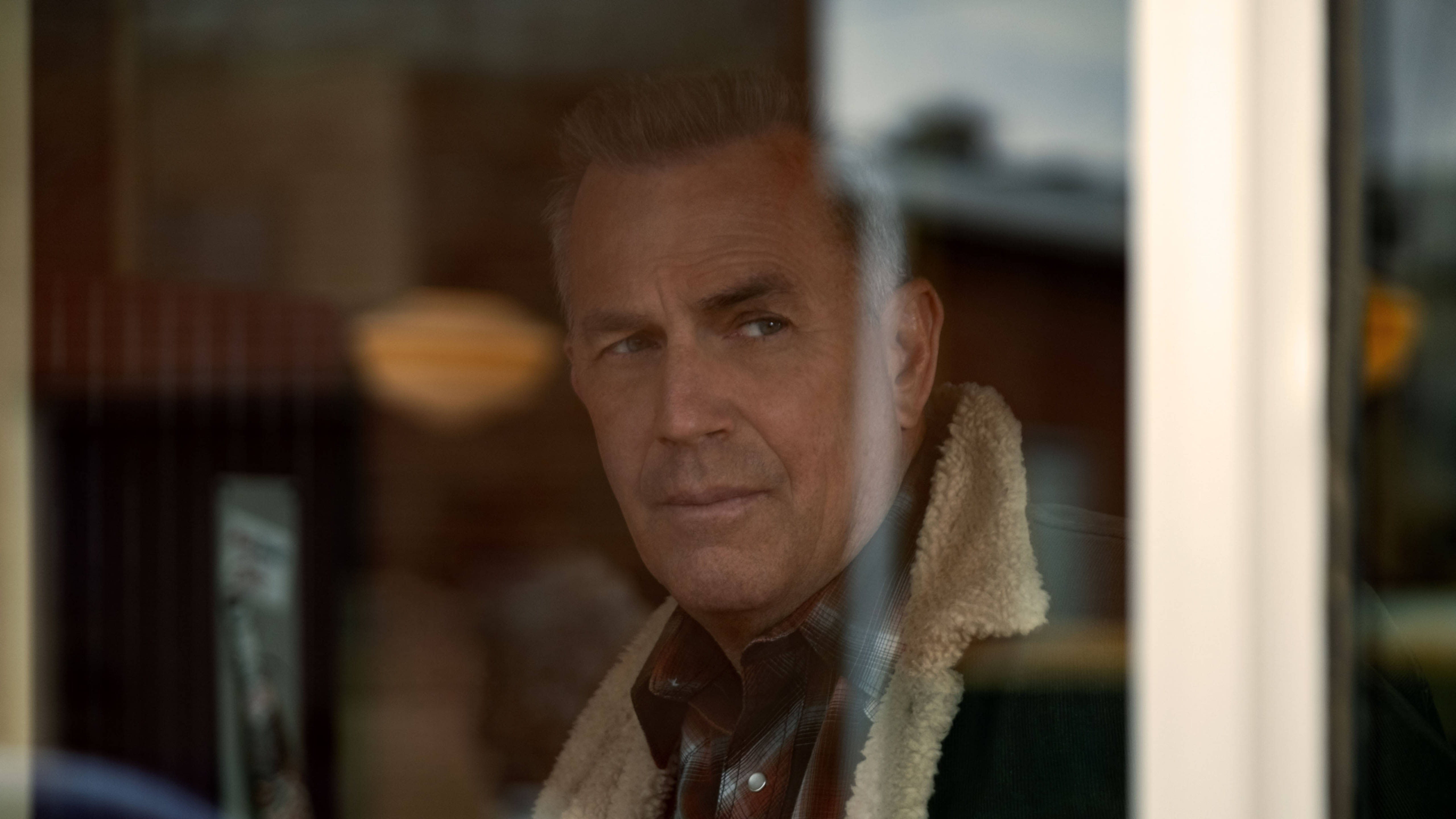 Kevin Costner, shearling jacket, window, 5K Desktop Wallpaper