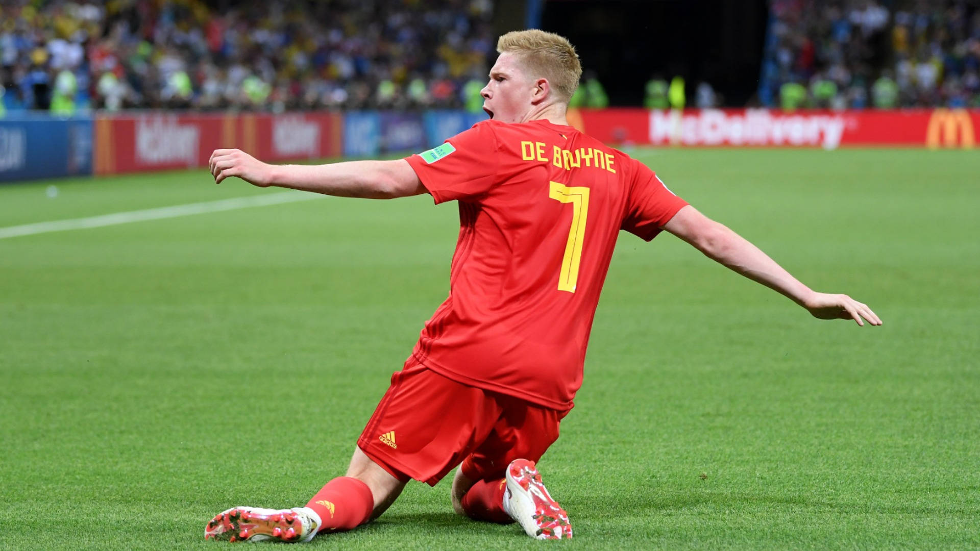 Kevin De Bruyne, red jersey, number seven, Full HD Desktop Wallpaper