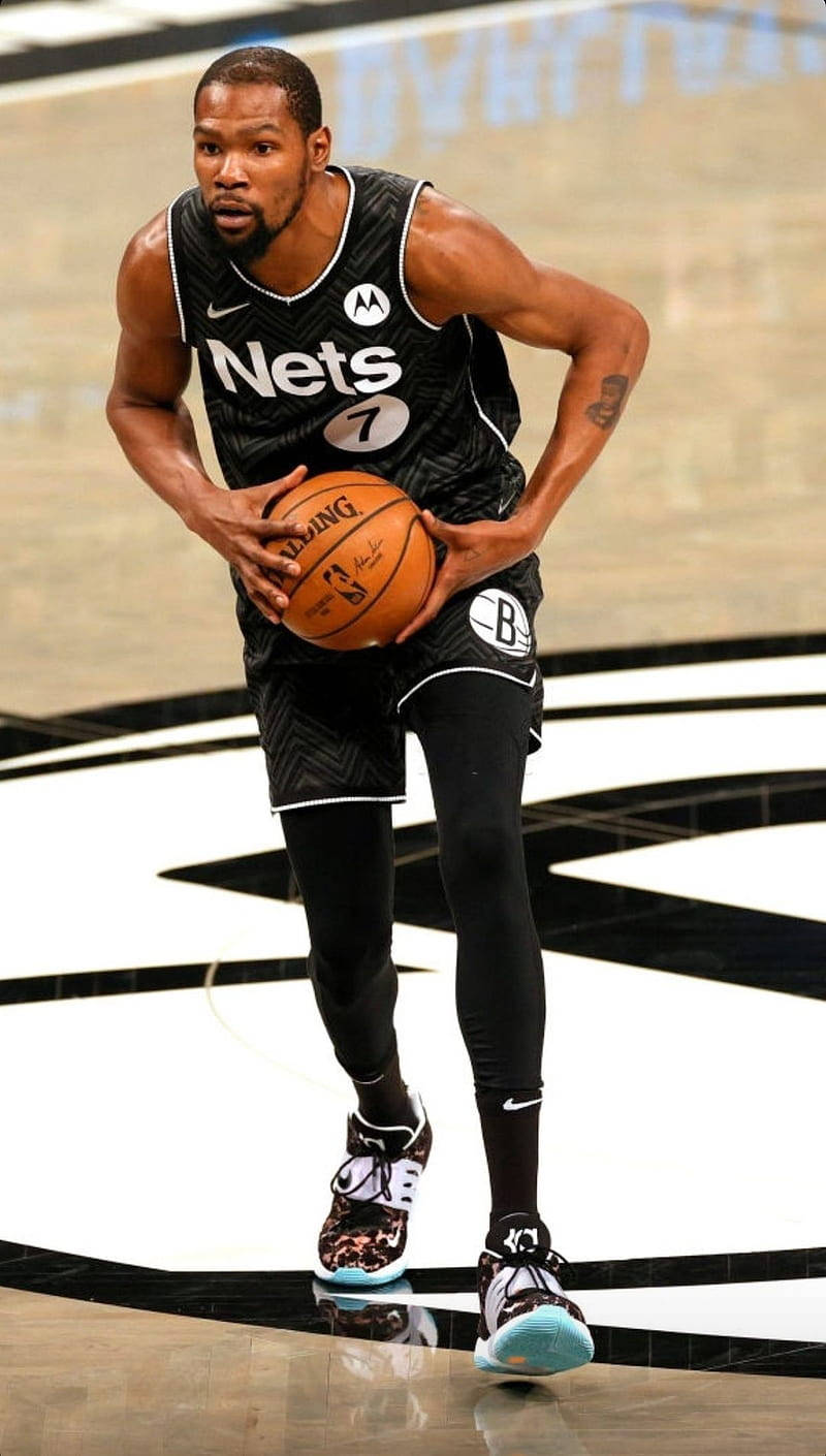 Kevin Durant, black Nets uniform, polished court, HD Phone Wallpaper
