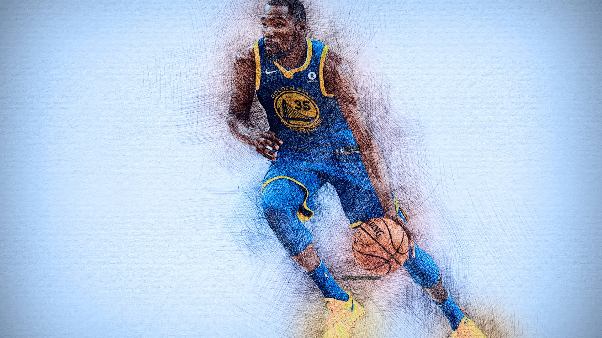 Kevin Durant, blue and yellow uniform, basketball player, Full HD Desktop Wallpaper
