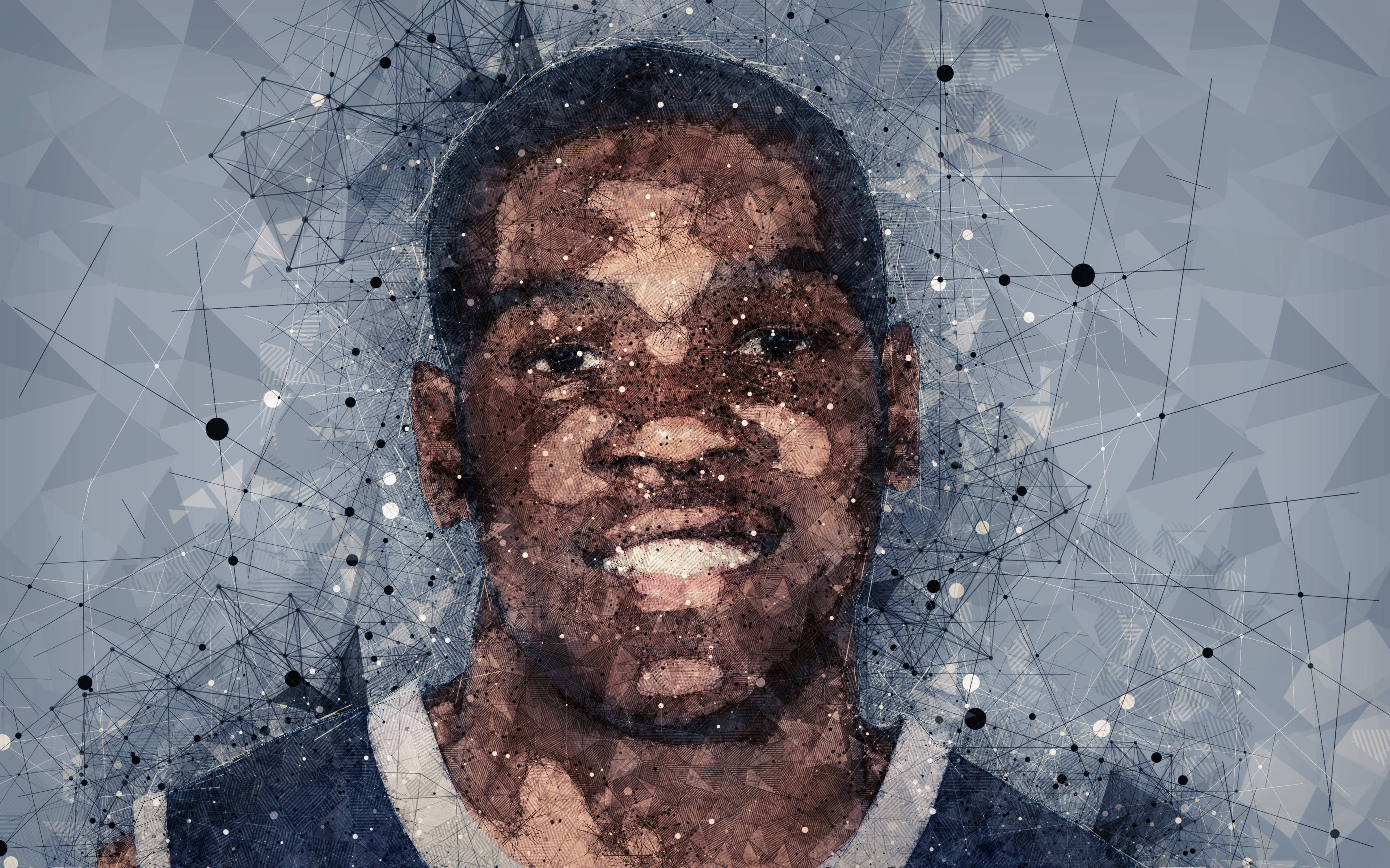 Kevin Durant, geometric network overlay, muted blue background, 4K Desktop Wallpaper