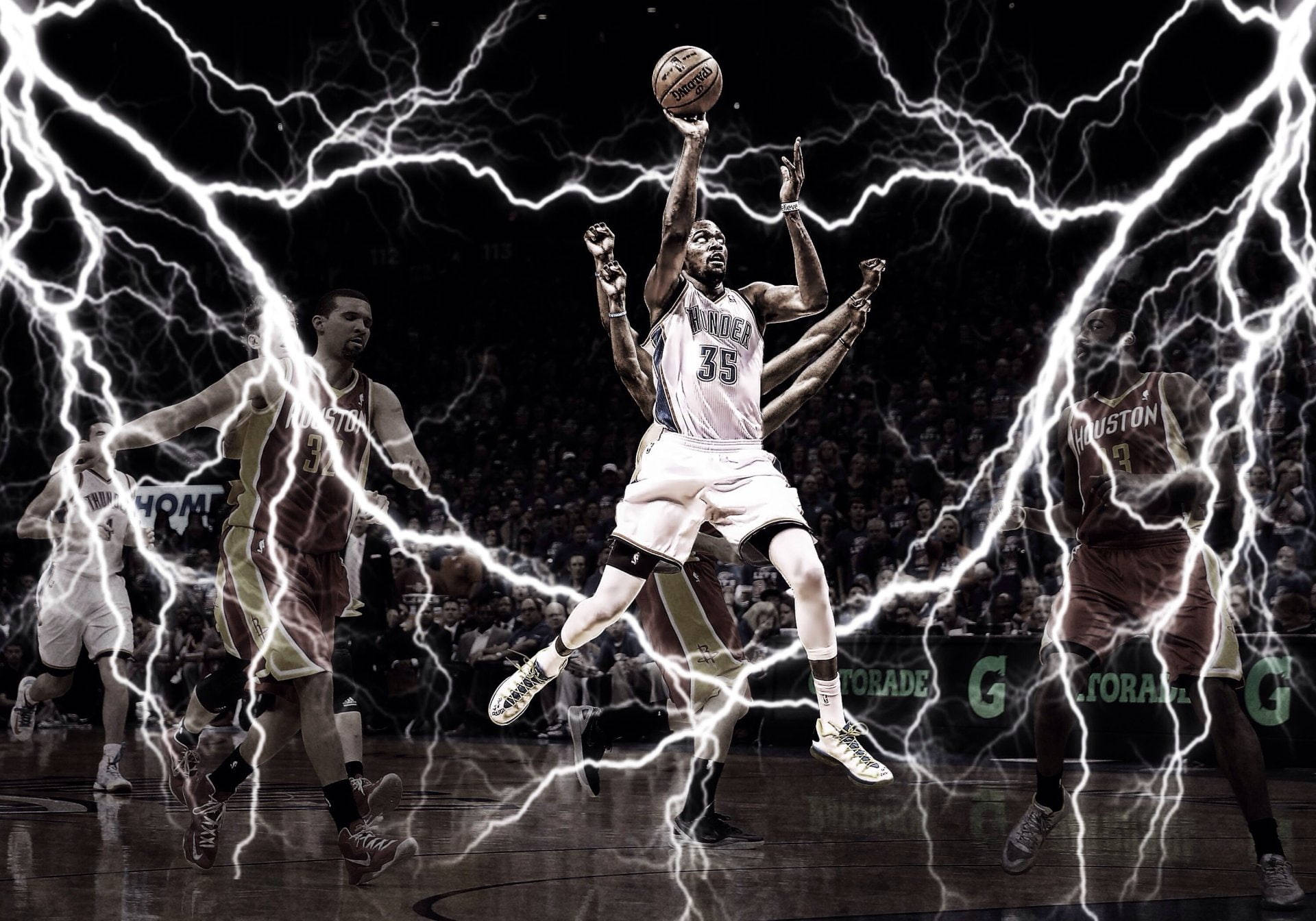 Kevin Durant, lightning, basketball player, Full HD Desktop Wallpaper