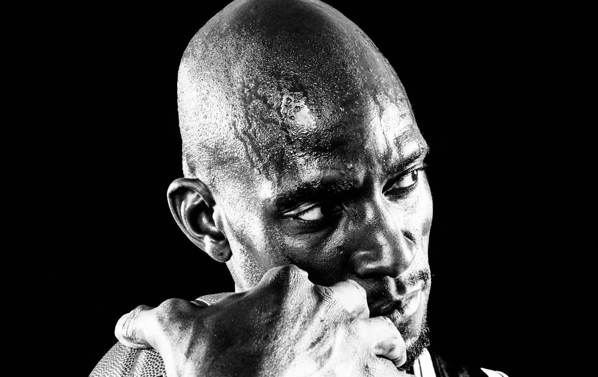 Kevin Garnett, black and white, sweaty bald man, Full HD Desktop Wallpaper