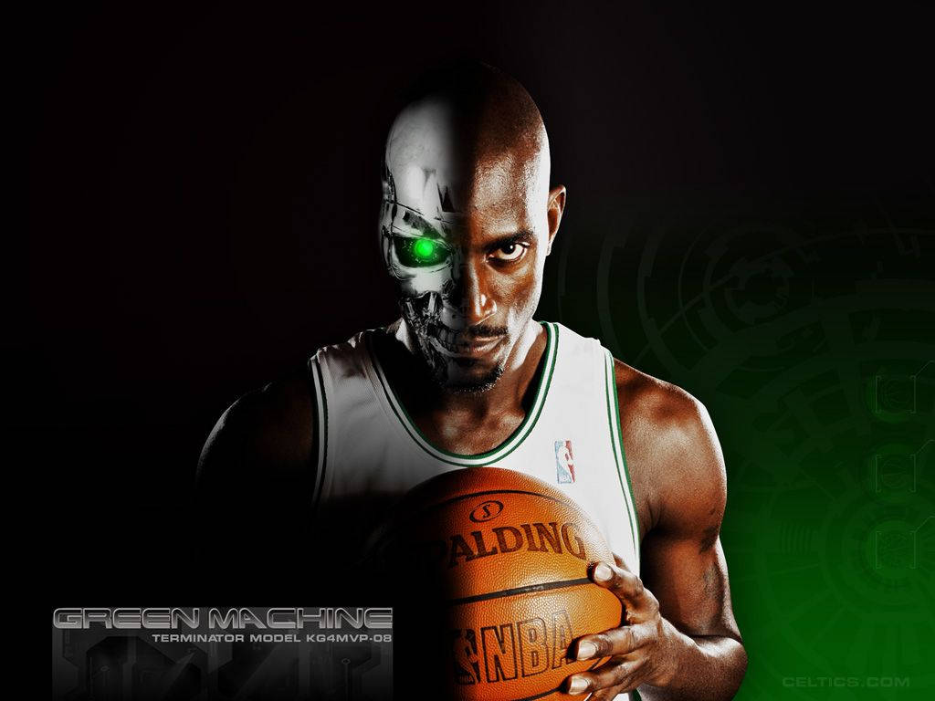 Kevin Garnett, glowing green robotic skull, basketball player, SD Desktop Wallpaper