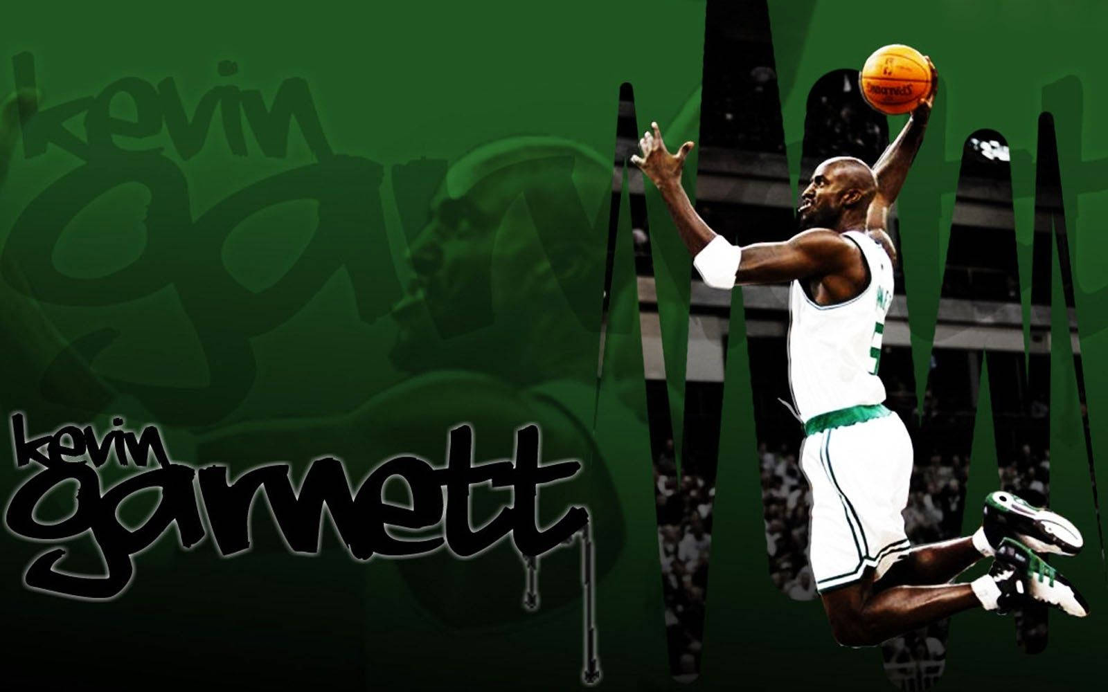 Kevin Garnett, white Celtics jersey, dunking a basketball, HD Desktop Wallpaper