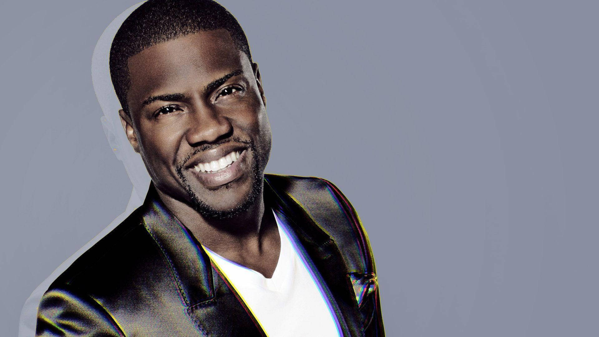 Kevin Hart, shiny black jacket, soft gray background, Full HD Desktop Wallpaper