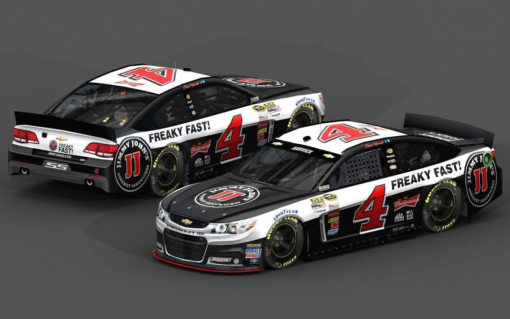 Kevin Harvick, black and white race car, red number 4, HD Desktop Wallpaper