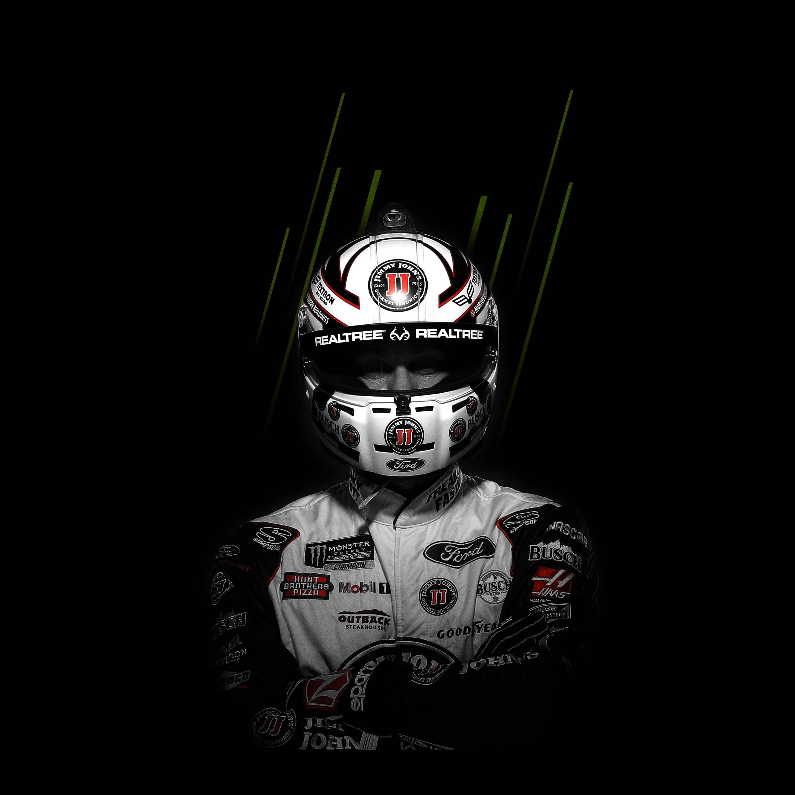 Kevin Harvick, white helmet, racing suit, 2K Desktop Wallpaper