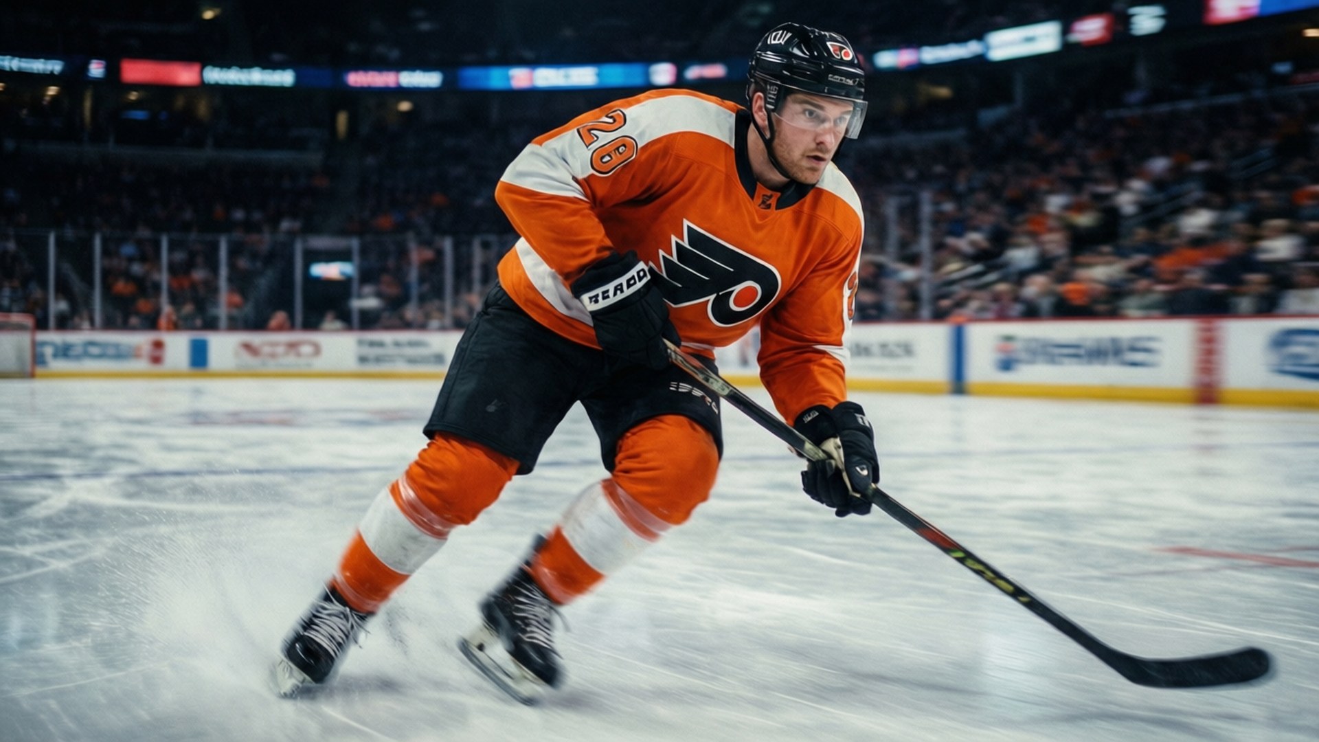 Kevin Hayes, skates at high speed, dynamic action shot, Full HD Desktop Wallpaper