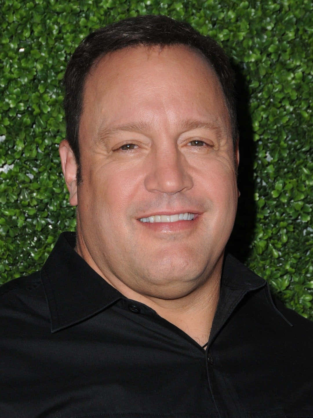 Kevin James, black shirt, lush green hedge wall, HD Phone Wallpaper