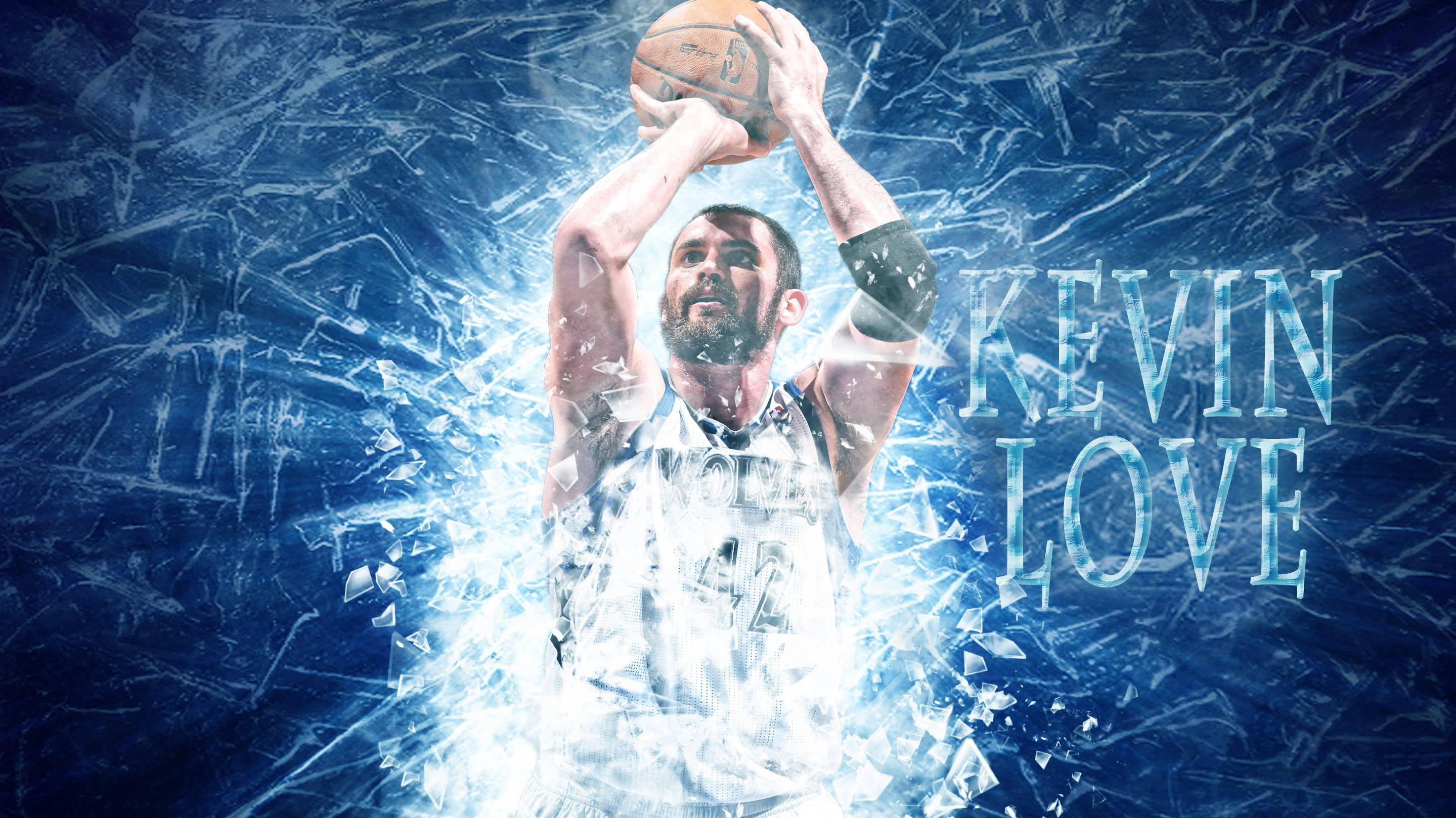 Kevin Love, white jersey, glowing blue shattered glass effect, 2K Desktop Wallpaper