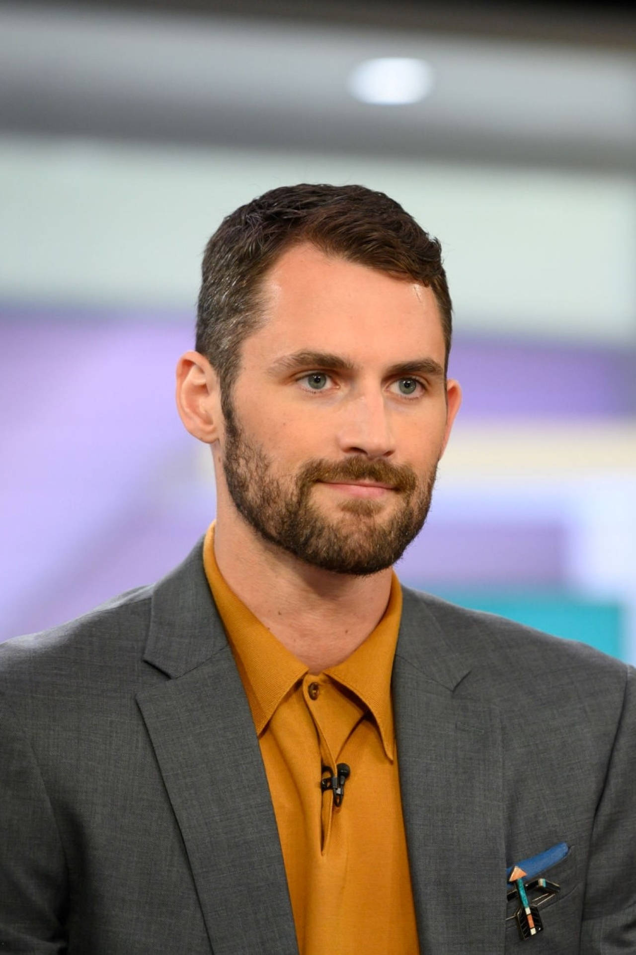 Kevin Love, gray suit, mustard shirt, Full HD Phone Wallpaper
