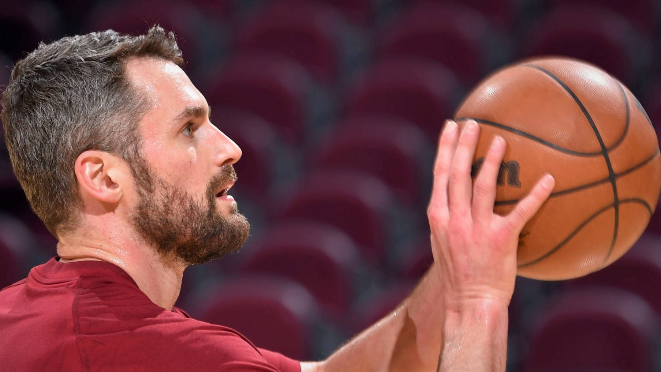 Kevin Love, red jersey, maroon seats, Full HD Desktop Wallpaper