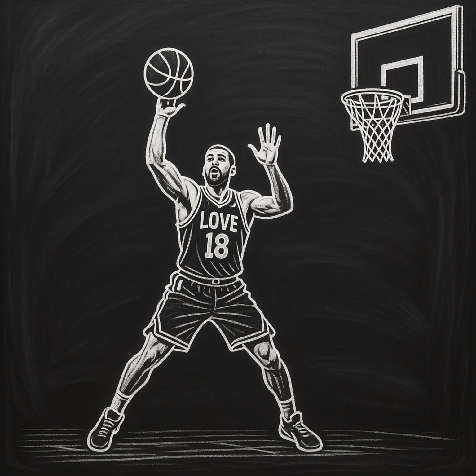 chalkboard sketch, LOVE 18, basketball player, HD Desktop Wallpaper