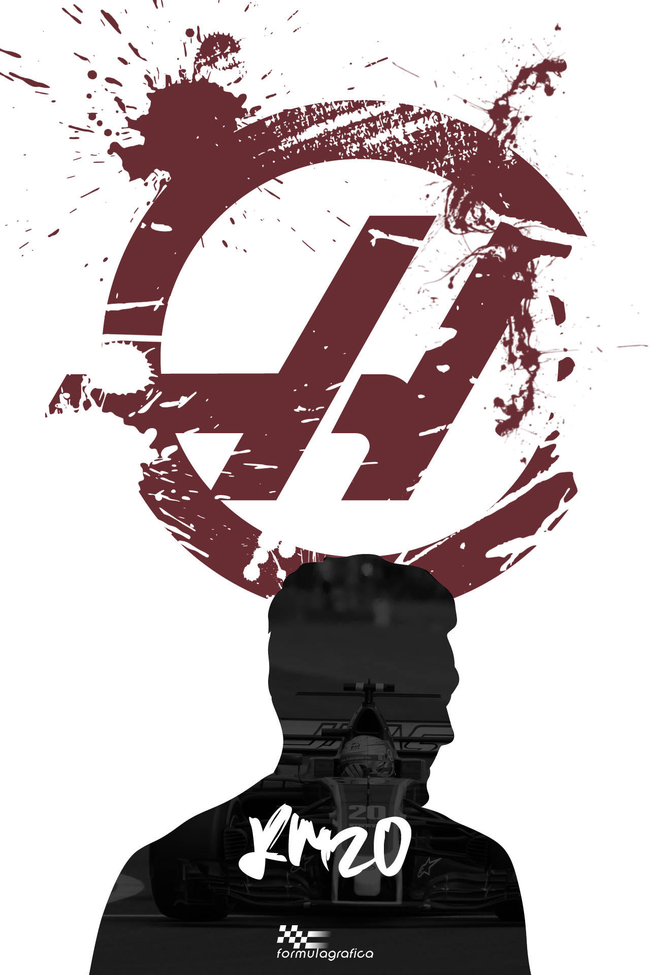 Kevin Magnussen, maroon and white logo, silhouette, Full HD Phone Wallpaper