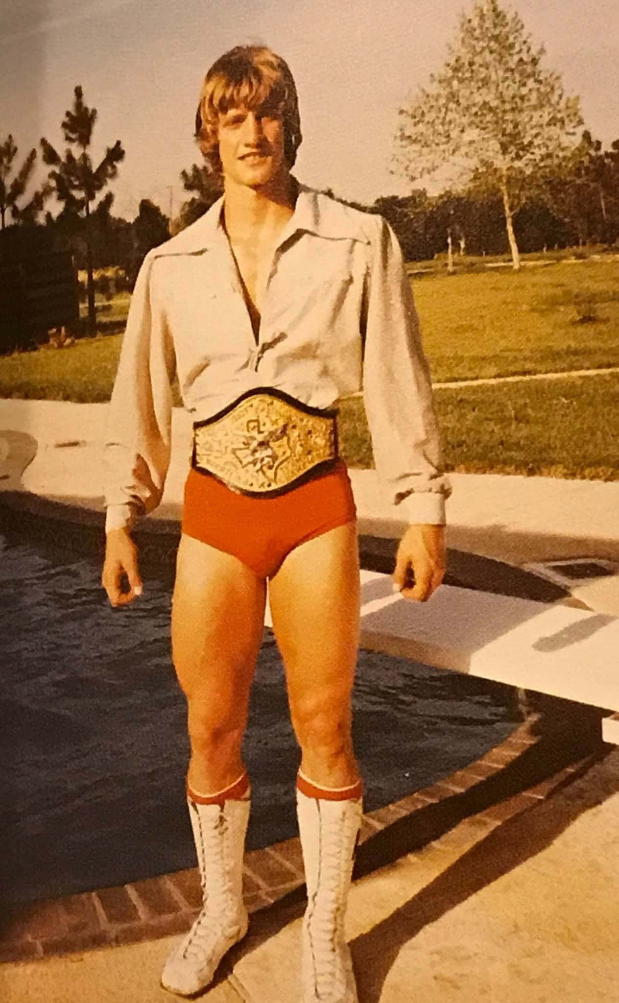 Kevin Von Erich, bowl cut hair, red trunks, Full HD Phone Wallpaper